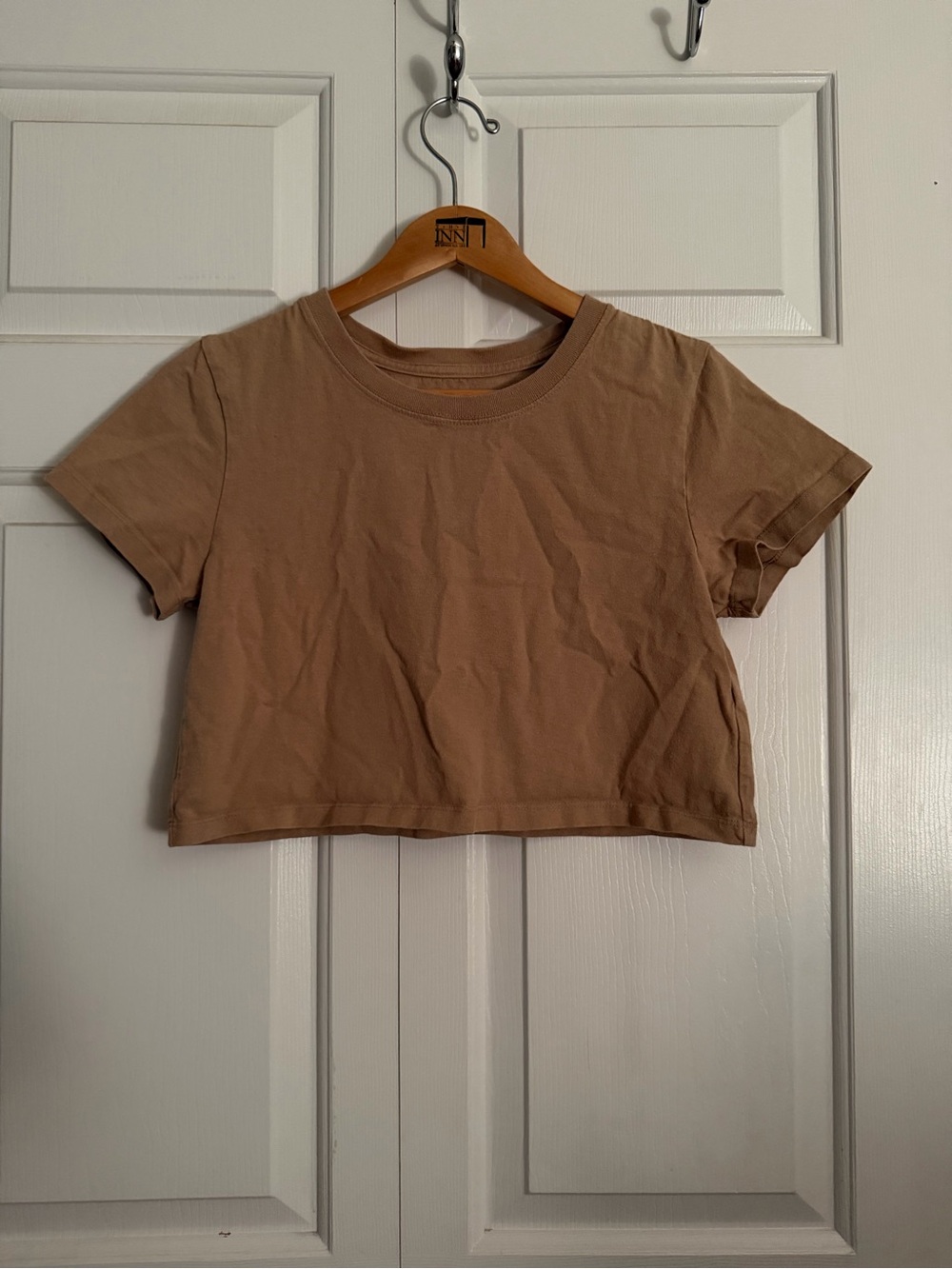 Urban Outfitters Tan Cropped Crewneck Tee